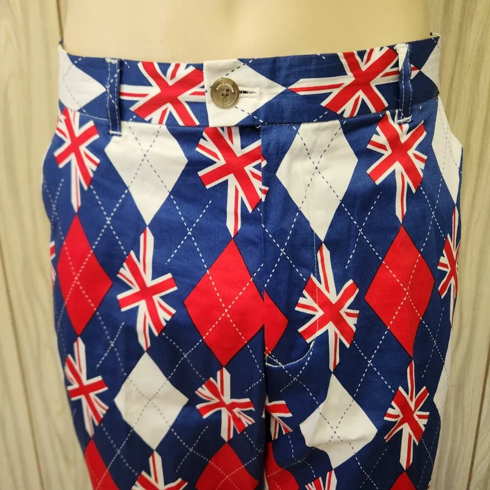 British flag golf pants 36 men Royal Awesome cotton - Picture 3 of 9